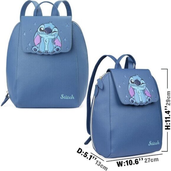 ⚡Women Teens Blue Stitch Mini PU Leather Adjustable Straps Kawaii Travel Bag main image 5